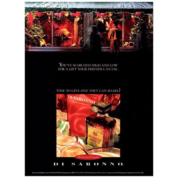 1993 Di Saronno Amaretto Christmas Gift Storefront Vintage Print Ad 90s Wall Art - Picture 1 of 2